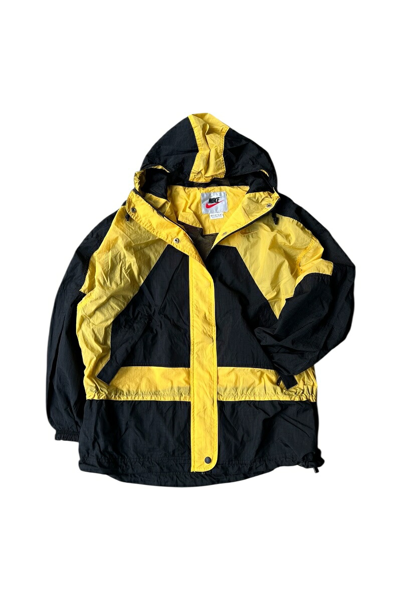 【中古】NIKE (ナイキ)  90\u0027S ZIP NYLON HOODIE JACKET 90年月日 ジップ ナイロン フーディー 上衣 / YELLOW [SIZE: M USED]