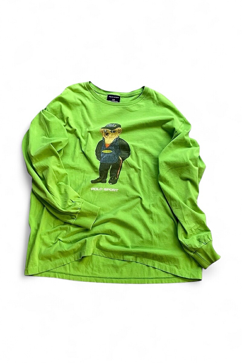【中古】POLO SPORT(ポロ 運動競技) 90\u0027S L/S POLO BEAR T-SHIRT 90年月日 ロング捩り ポロ ベア プルオーバー / GREEN [SIZE: L USED]