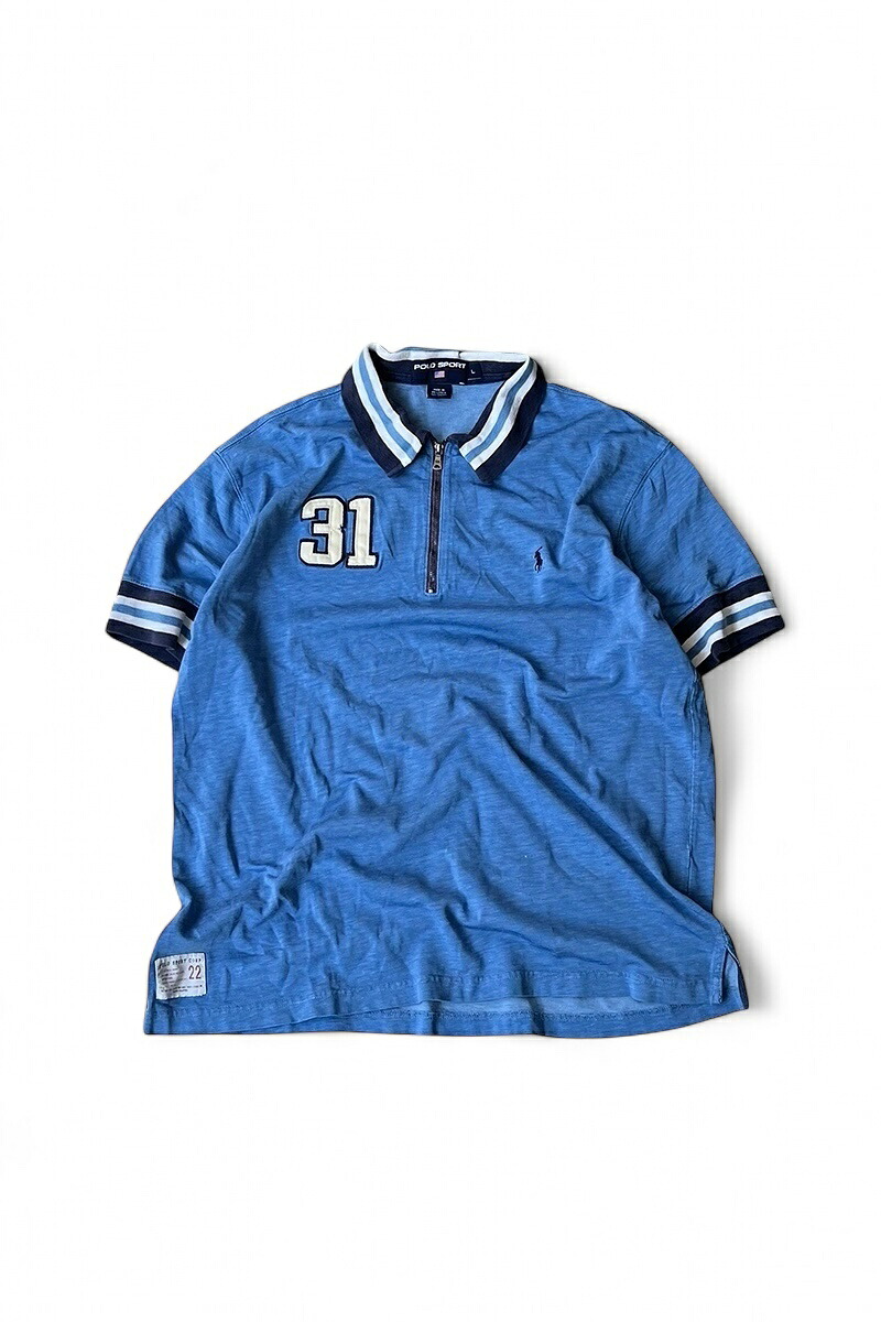 【中古】POLO SPORT (ポロ 運動競技)  90\u0027S HALF-ZIP POLO SHIRT 90年月日 ハーフジップ ポロ プルオーバー / LIGHT BLUE [SIZE: L USED]
