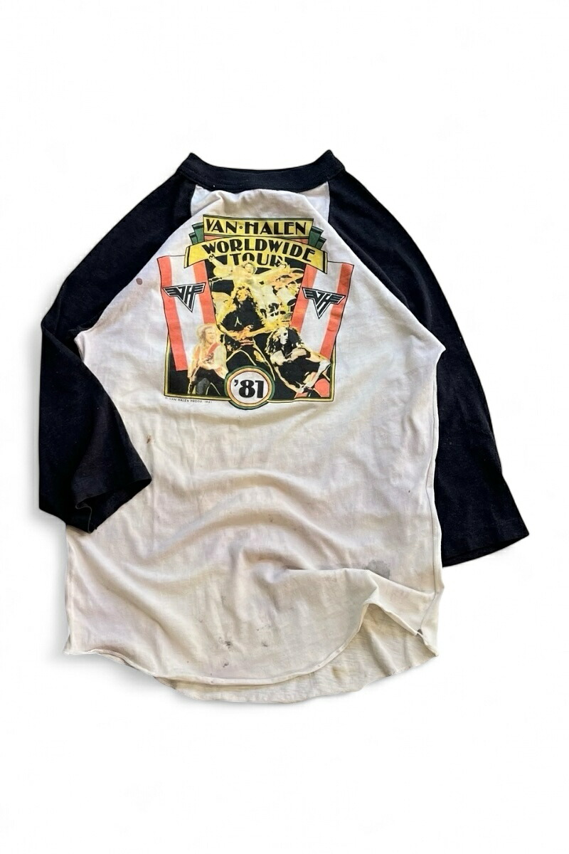 【中古】OTHER BRAND MADE IN USA 81 VAN HALEN WORLD WIDE TOUR RAGLAN BAND T-SHIRT USA製 81年 ヴァン ヘーレン ワールド ワイド ツアー ラグラン バンド Tシャツ / WHITE [SIZE: M USED]