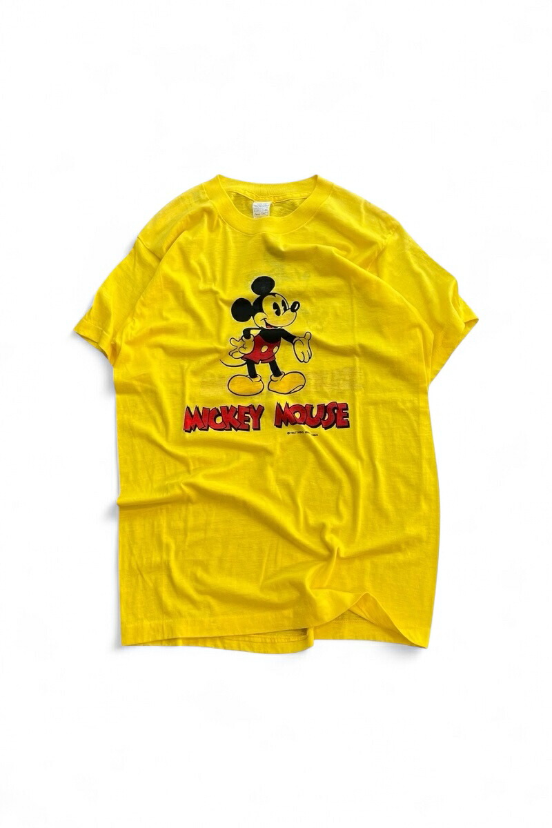 【中古】WALT DISNEY WORLD (ウォルト ウォルトディズニー 世界) MADE IN USA 80\u0027S MICKEY MOUSE CHARACTER T-SHIRT USA製 80年月日 パディ 二十日鼠 文字記号 プルオーバー / YELLOW [SIZE: XL USED]