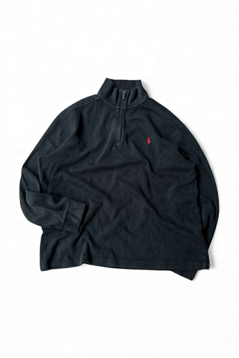 【中古】POLO BY RALPH LAUREN(ポロ バイ ラルフ ローレン) 90'S HALF-ZIP SWEATSHIRT 90年代 ハーフジップ スウェットシャツ / BLACK [SIZE: L USED]