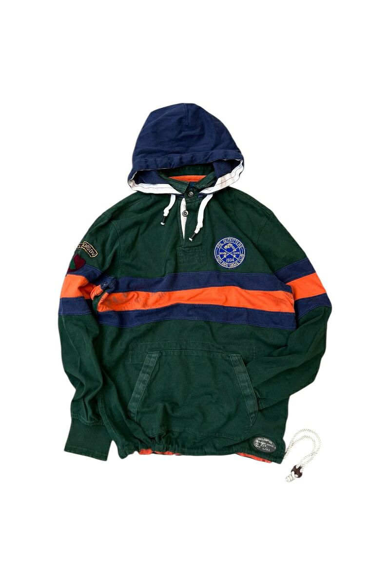 【中古】POLO BY RALPH LAUREN(ポロ バイ ラルフローレン)  90\u0027S FISH AND GAME CLUB CUSTOM FIT RUGGER SHIRT 90年月日 魚肉 アンド 競り合い 野球クラブ カスタム相応う ラグビー プルオーバー / GREEN [SIZE: M USED]