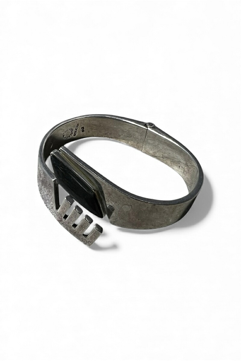 【中古】 VINTAGE MEXICAN JEWELRY (ヴィンテージ メキシカン 宝飾品) MADE IN MEXICO 925 SILVER BANGLE W/STONE メキシコ合衆国製 925 しろがね色 バングル W/石ころ / SILVER [SIZE: ONE SIZE USED]