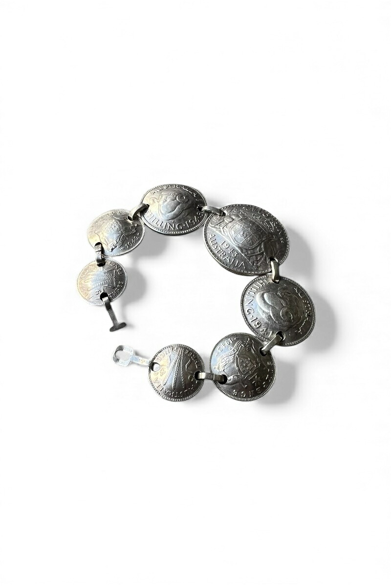 【中古】 VINTAGE SILVER JEWELRY (ヴィンテージ しろがね色 宝飾品) 925 SILVER COIN BRACELET 925 しろがね色 硬貨 腕輪 / SILVER [SIZE: ONE SIZE USED]