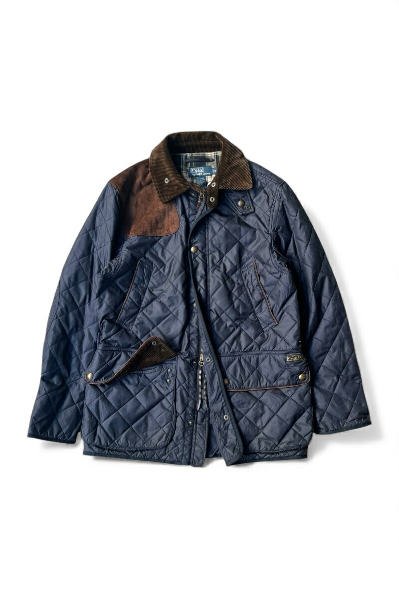 【中古】POLO BY RALPH LAUREN (ポロ バイ ラルフローレン) 90'S QUILTED HUNTING JACKET 90年代 ジップアップ オイルド ジャケット / NAVY [SIZE: S USED]