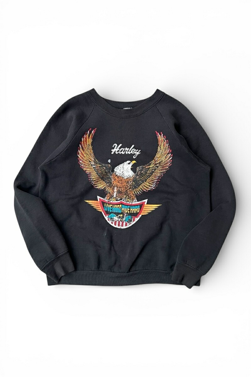 【中古】OTHER BRAND 80'S HARLEY-DAVIDSON LIVE HARD RIDE HARD SWEATSHIRT 80年代 ハーレーダビッドソン ライブ ハード ライド ハード スウェット シャツ / ブラック [SIZE: S USED]｜JULIUS NYC