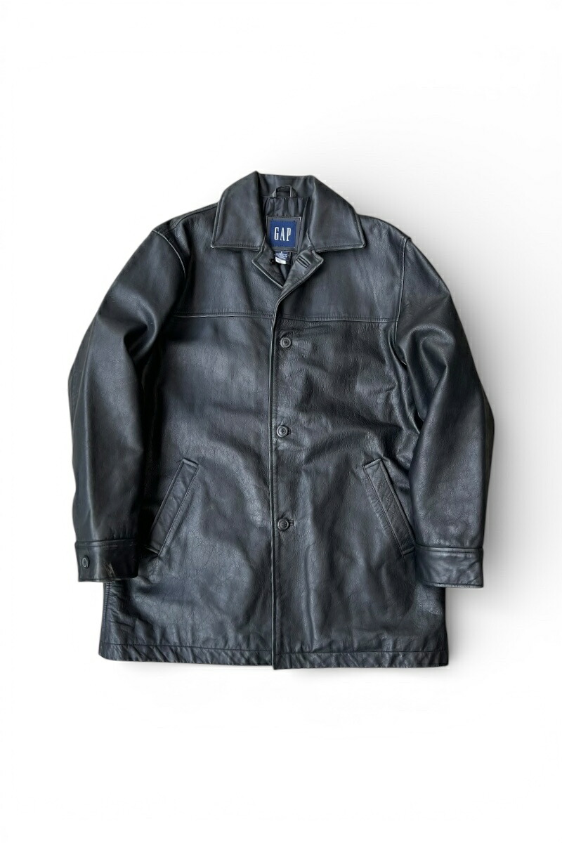 【中古】GAP (透き間)  Y2K EARLY 00\u0027S LEATHER CAR COAT 00年月日 なめし革 二分の一厚地の外套 / BLACK [SIZE: L USED]