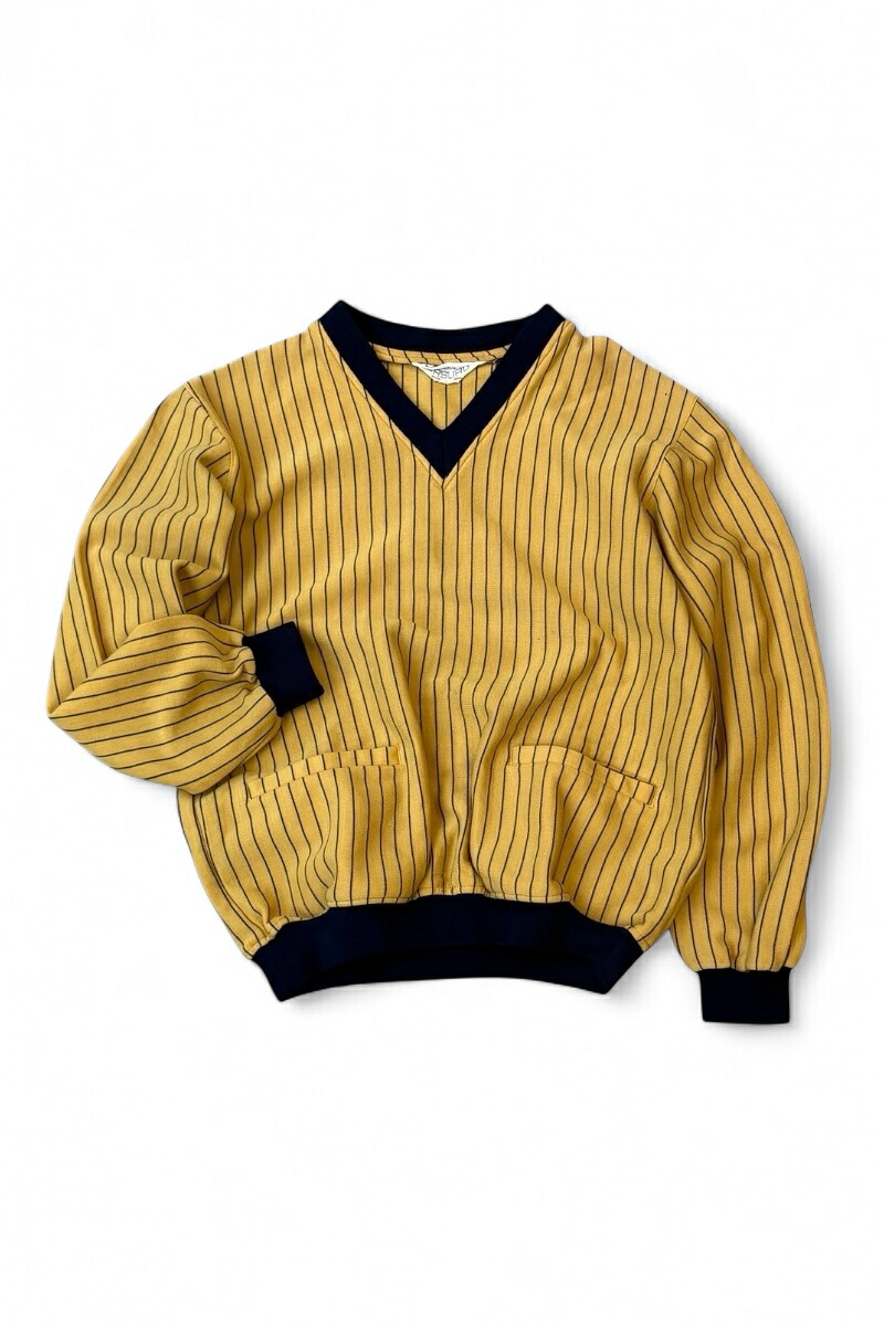 【中古】CASUAL (心地好い) 70\u0027S V-NECK POKETED SWEATSHIRT 70年月日 プレッピー Ｖ素っ首 流汗 STRIPE [SIZE: S USED]