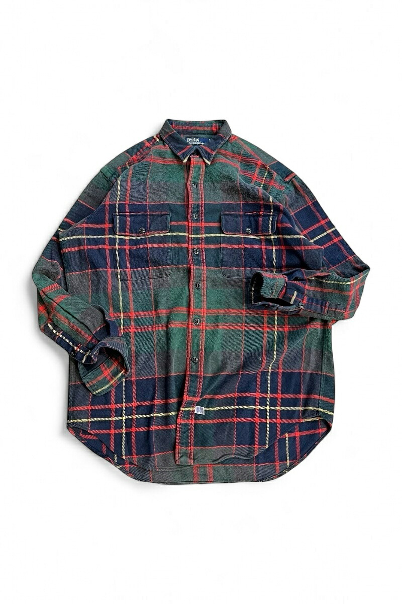 【中古】POLO BY RALPH LAUREN (ポロバイラルフローレン) 90'S COTTON FLANNEL L/S SHIRT 90年代 長袖 チェック シャツ CHECK [SIZE: M USED]