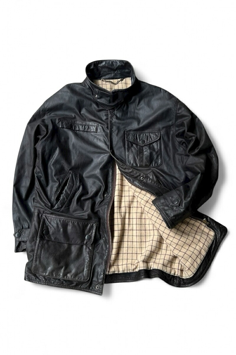 【中古】BARBOUR (バブアー) Y2K 02'S BUSHMAN LEATHER JACKET 02年 ブッシュマン レザー ジャケット BLACK [SIZE: M USED]
