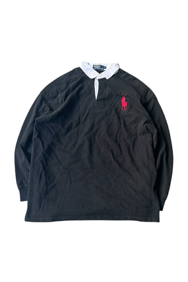 【中古】POLO BY RALPH LAUREN （ポロ バイ ラルフ ローレン） 90'S L/S RUGBY SHIRT 90年代 長袖 ラグビー シャツ BLACK [SIZE: L USED]
