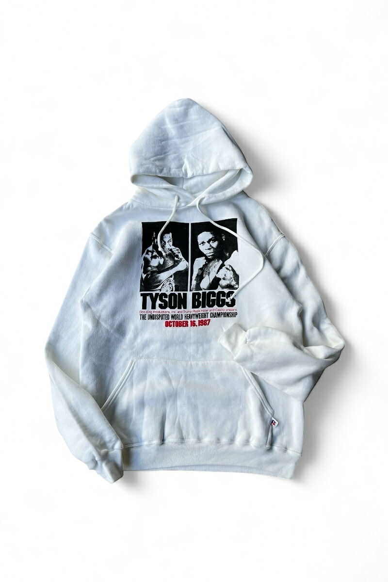 【中古】RUSSELL (ラッセル) MADE IN USA 87\u0027S TYSON VS BIGGS HOODIE SWEATSHIRT 亜米利加製 87年 タイソン VS  ビッグス フーディ トレーナー WHITE [SIZE: M USED]