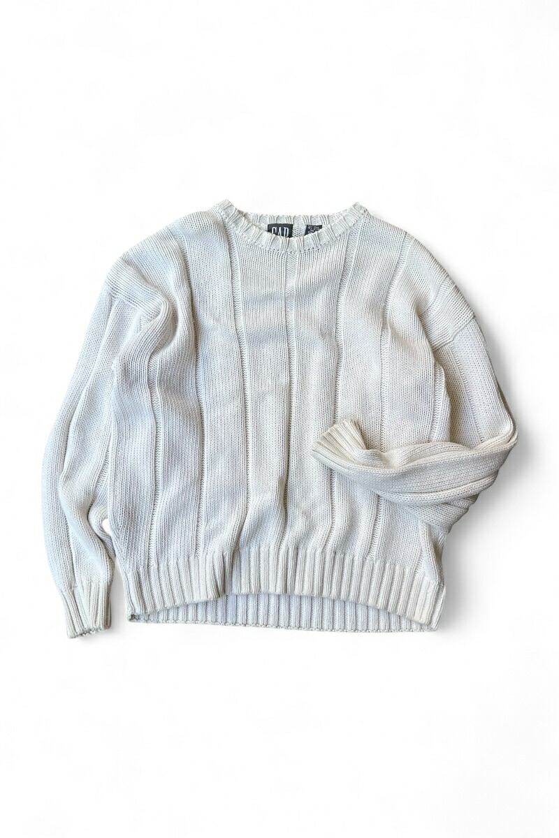 【中古】OLD GAP (オールド ギャップ) 90\'S COTTON KNIT SWEATER 90年代 コットン ニット セーター / WHITE [SIZE: M USED]