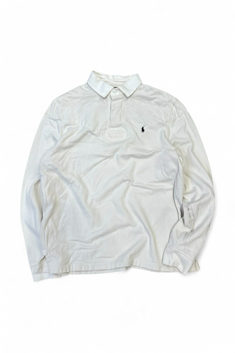 【中古】POLO BY RALPH LAUREN (ポロ バイ ラルフローレン) 90'S L/S RUGBY SHIRT CUSTOM FIT 90年代 長袖 ラグビー シャツ カスタム フィット / WHITE [SIZE: L USED]