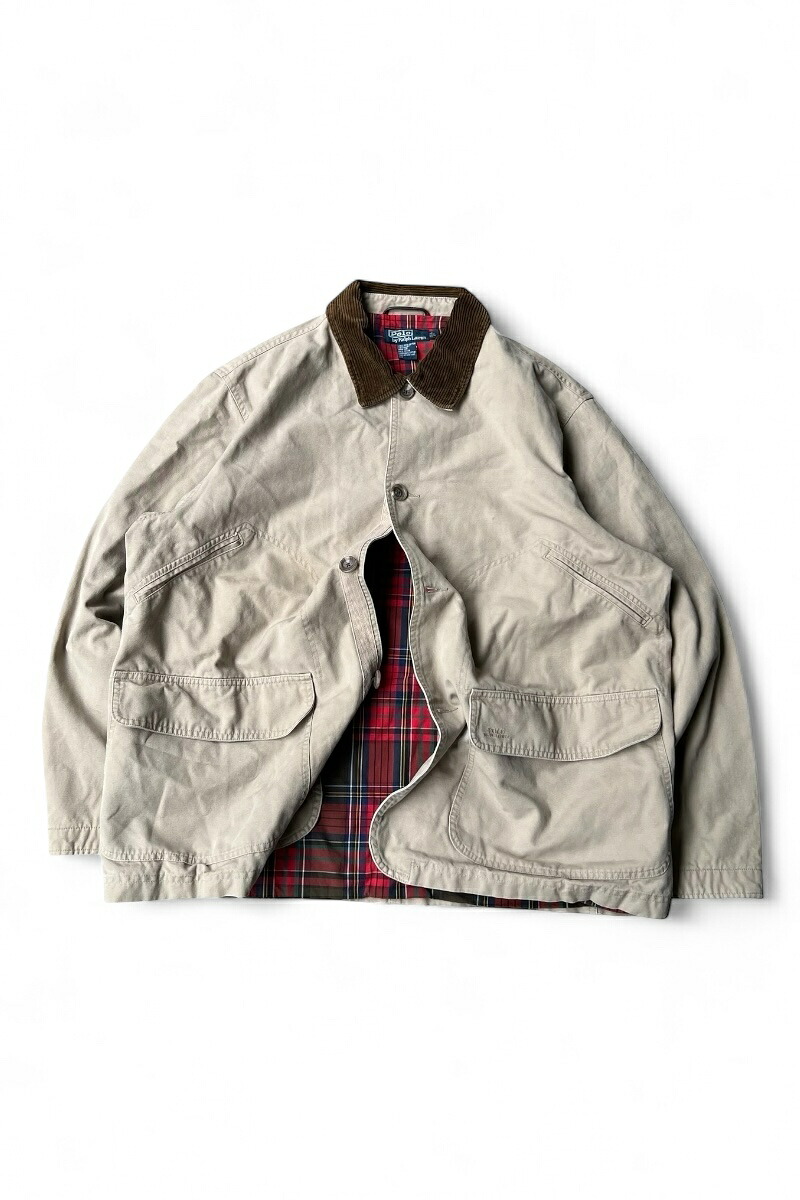 【中古】POLO BY RALPH LAUREN (ポロバイラルフローレン) 90\u0027S HUNTING JACKET 90日にち 読み合わせる 狩り 上衣  / BEIGE [SIZE: L USED] コート・ジャケット-メンズファッション