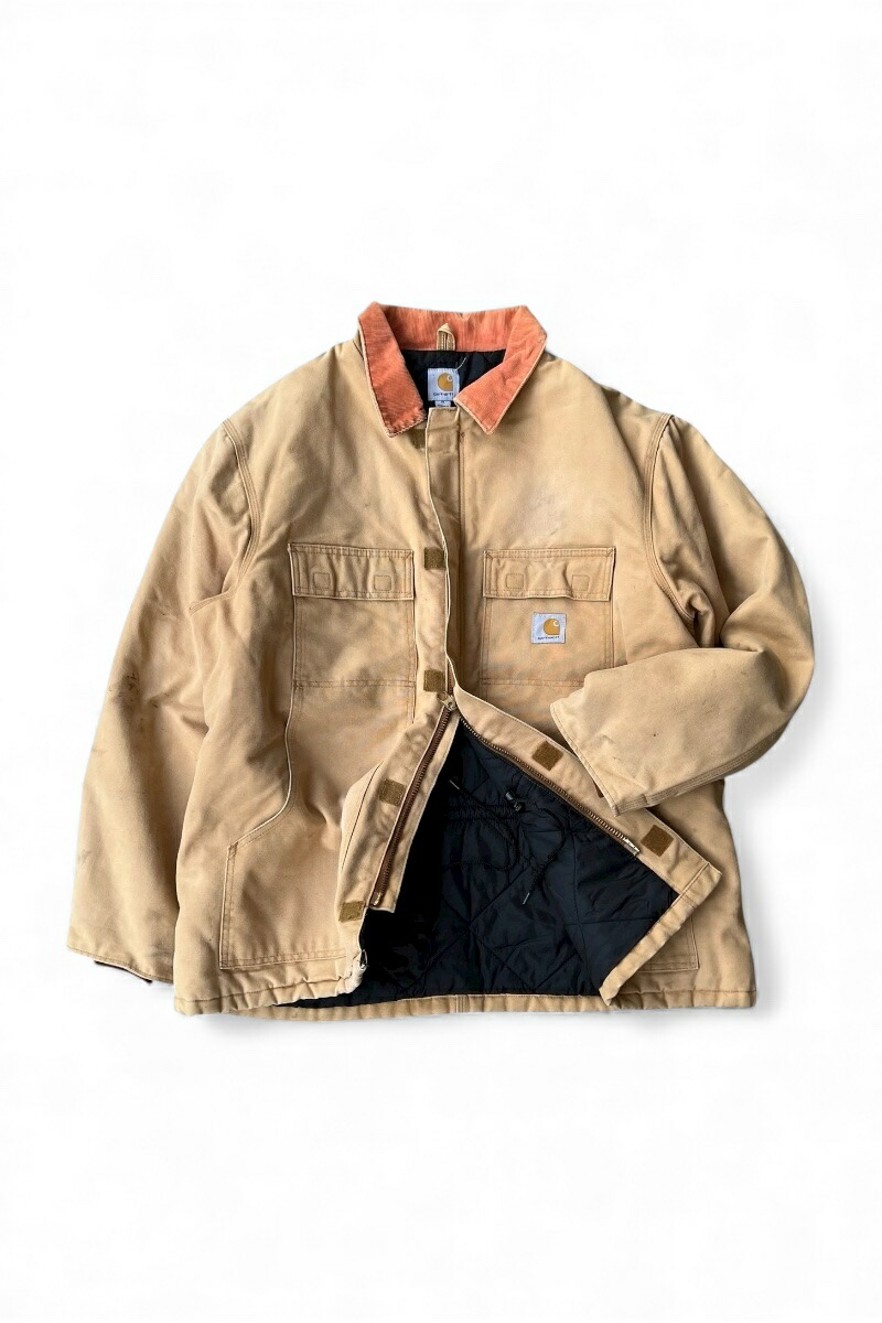 【中古】CARHARTT(鉄道車両ハート型) MADE IN MEXICO 12\u0027S DUCK TRADITIONAL COAT QUILTING LINER メキシコ合衆国製 12年 家鴨 古典的 厚地の外套 キルティング ラインドライブ / BEIGE [SIZE: XL USED] コート・ジャケット-メンズファッション
