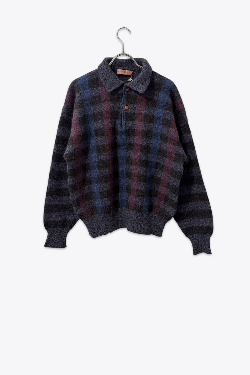 【中古】【WOMENS】HENRY GRETHEL (ヘンリー グレーテル) 90'S CHECK KNIT POLO SWEATER 90年代 チェック ニット ポロ セーター [USED]