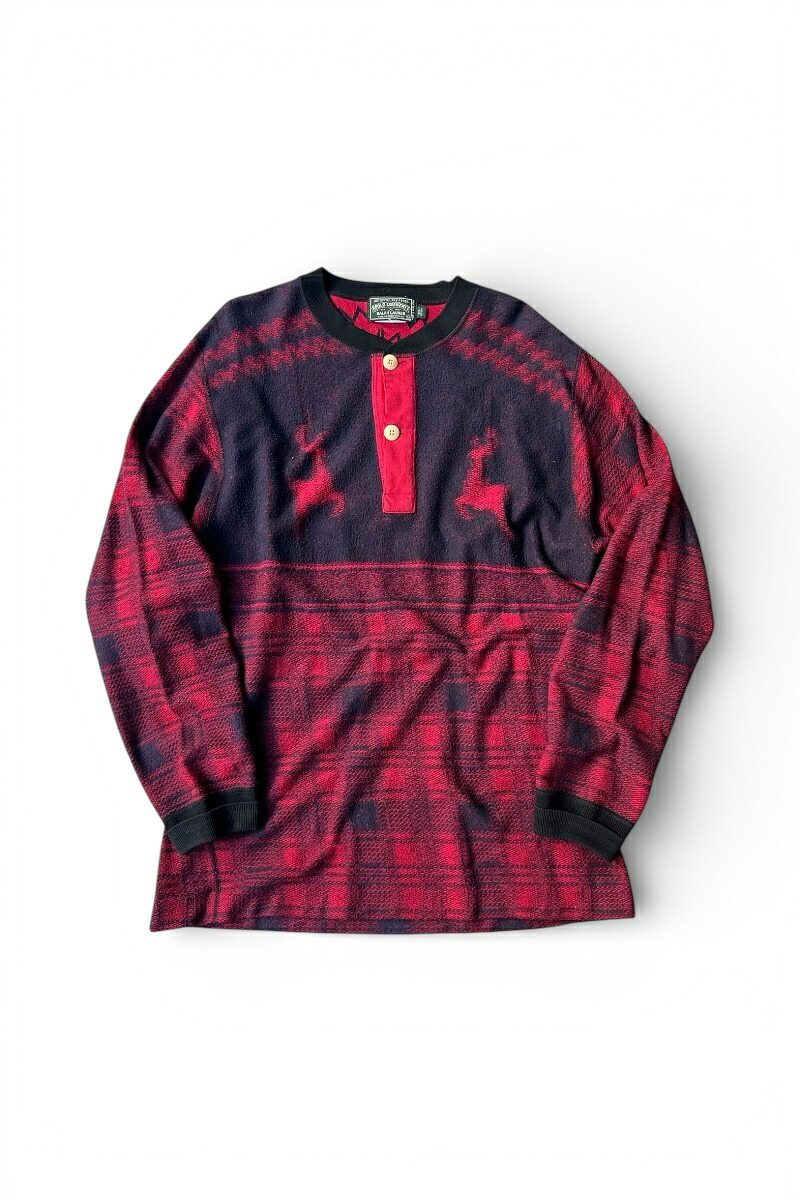 【中古】POLO COUNTRY (ポロ カントリー) 90'S L/S NORDIC HENRY NECK KNIT SWEATER ヘンリー ネック ノルディック ニット セーター / RED [SIZE: L USED]