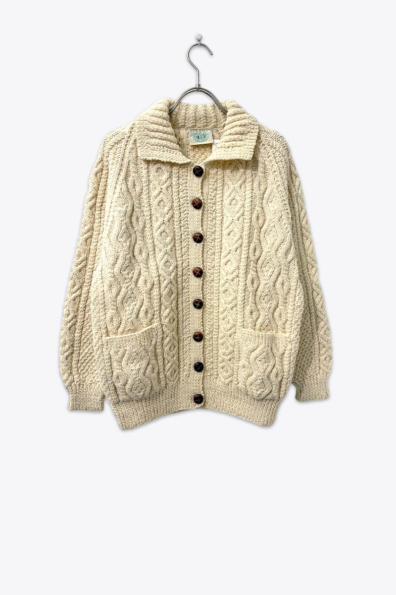 【中古】【WOMENS】BLARNEY WOOLLEN MILLS (ブラーニー ウールン マルス) 90\u0027S WOOL CABEL HAND KNIT CARDIGAN 90日にち 図案化 地絹 混ぜ合わせる 編み物 プルオーバー [USED] レディースファッション-セーター