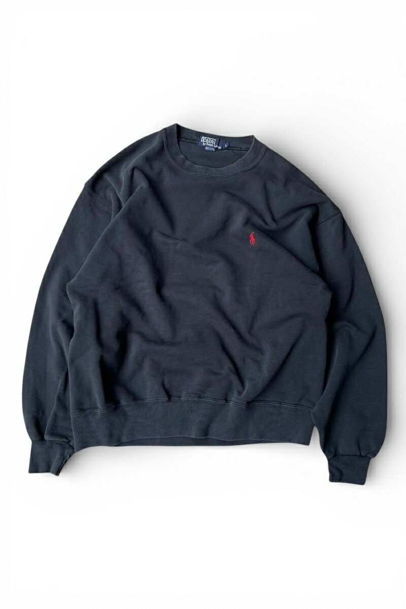 【中古】POLO BY RALPH LAUREN (ポロ バイ ラルフローレン) MADE IN USA 90'S ONE POINT LOGO SWEATSHIRT USA製 90年代 ワンポイント ロゴ スウェットシャツ / BLACK [SIZE: L USED]