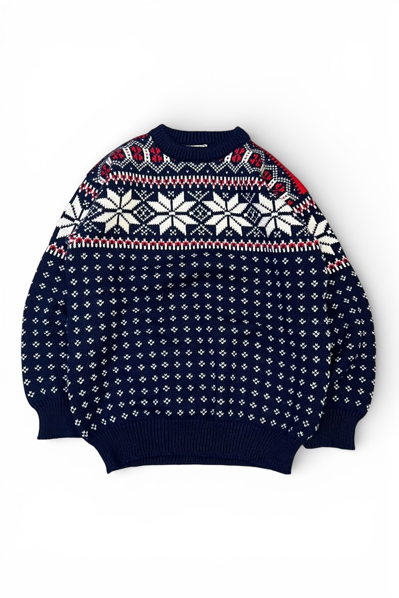 【中古】 L.L.BEAN (エルエルビーン) MADE IN NORWAY 70-80'S NORDIC PATTERN WOOL KNIT SWEATER ノルウェー製 70-80年代 ノルディック パターン ニット セーター / NAVY [SIZE: L USED]