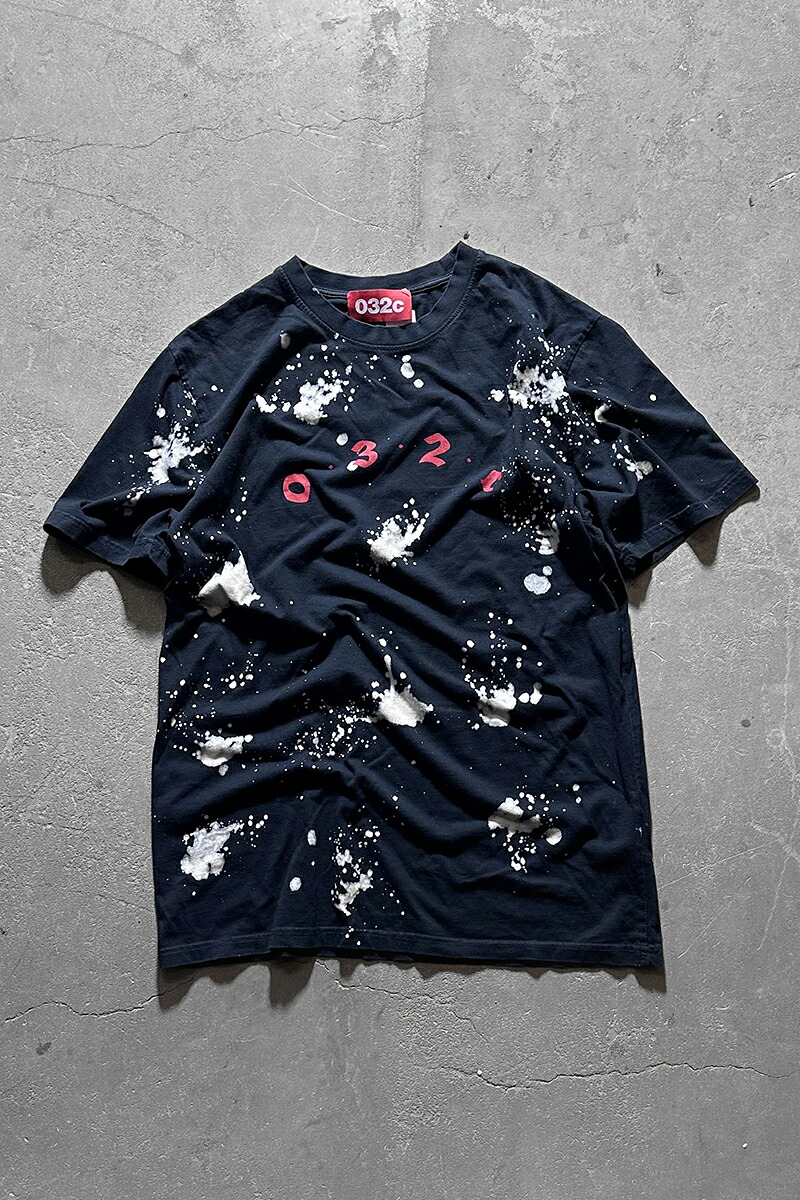 【中古】032C (皆無スリーツーシー) MADE IN TURKEY BLEACH PAINT T-SHIRT トルコ製 ブリーチ 刷り上げる ティーシャツ / 黒いこと [SIZE: L USED]