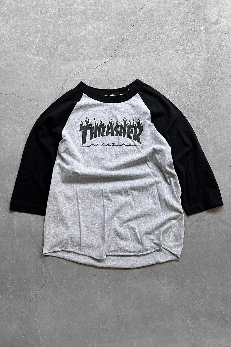 【中古】THRASHER （スラッシャー） MADE IN MEXICO FLAME LOGO RAGLAN T-SHIRT USA企画品 メキシコ製 フレイム ロゴ ラグラン Tシャツ / BLACK [SIZE: M USED]