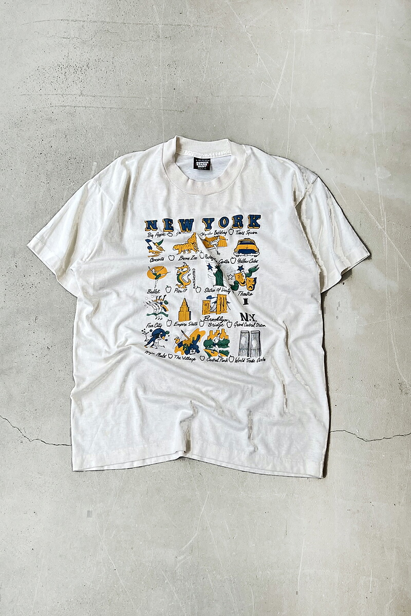 【中古】SCREEN STARS  (映写幕 スターズ) MADE IN USA 90\u0027S NEW YORK T-SHIRT 亜米利加製 90年月日 ニューヨーク州 周波数帯域 ティーシャツ / WHITE [SIZE: L USED]