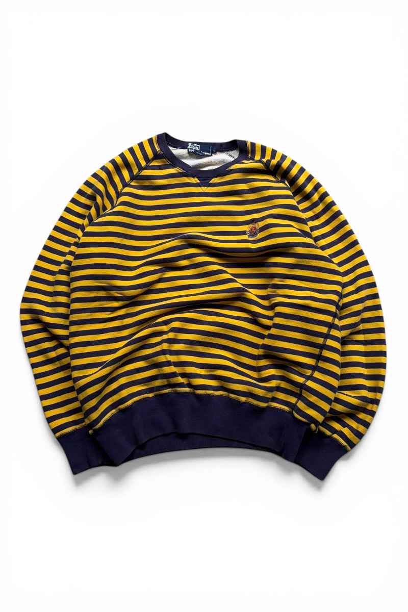 【中古】POLO BY RALPH LAUREN (ポロ バイ ラルフ ローレン) 90'S EMBREM ONE POINT BORDER SWEATSHIRT 90年代 エンブレム 刺・墸 ボーダー スウェットシャツ / YELLOW [SIZE: L USED]
