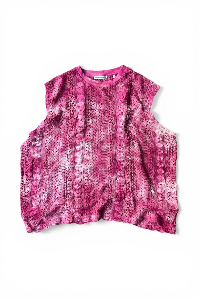 【中古】OUR LEGACY (アワーレガシー) 22SS BOX SLEEVELESS TIE DYE COTTON CROCHET タイダイ クロシェ ニットベスト / PINK [SIZE: 48 USED]