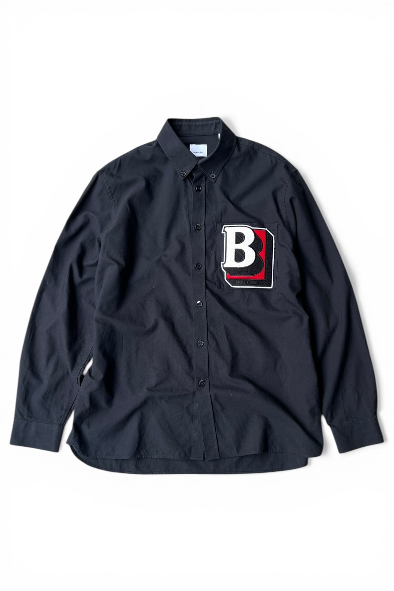 【中古】BURBERRY (バーバリー) LOGO BD L/S SHIRT 長袖 刺繍 シャツ / BLACK [SIZE: L USED]