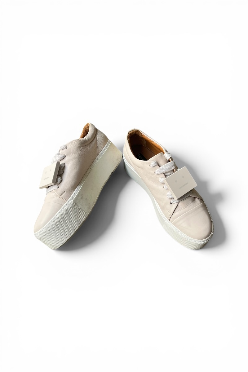 【中古】ACNE STUDIOS (アクネストゥディオス) LEATHER SNEAKERS W / TONY FACE なめし革 シューズ スニーカー / WHITE [SIZE: US 7.5 (26珊好いかげんに) USED]