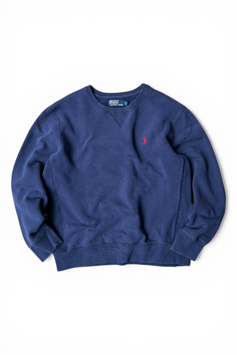 【中古】POLO BY RALPH LAUREN (ポロ バイ ラルフローレン) 90'S ONE POINT LOGO SWEATSHIRT 90年代 ワンポイント ロゴ スウェットシャツ / NAVY [SIZE: L USED]