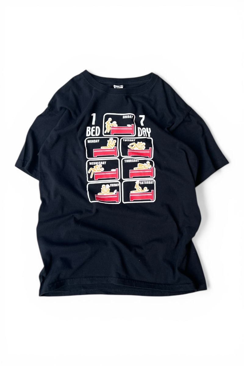 【中古】ANVIL (アンヴィル) Y2K EARLY 00\u0027S 1BED 7DAY EROTIC T-SHIRT 00年月日 1臥榻 7デイズ 色っぽい プルオーバー / BLACK [SIZE: M USED]