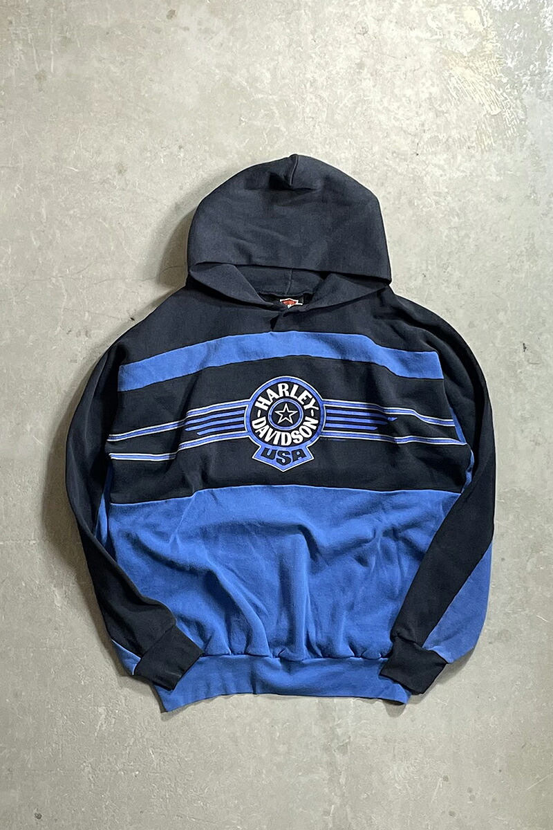 【中古】HARLEY DAVIDSON (ハーレー ダビッドソン) 90\u0027S HOODIE SWEATSHIRT 90年月日 フーディー 汗水 / BLUE [SIZE: XL USED]