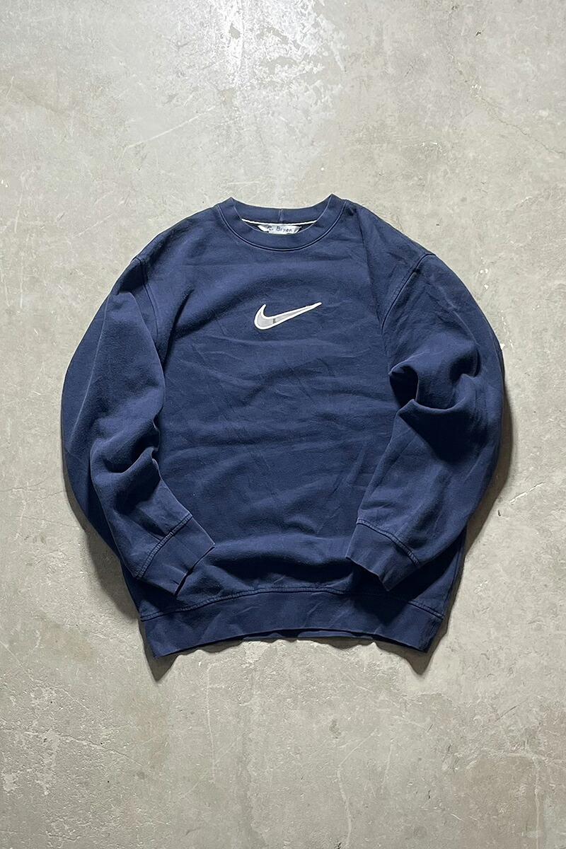 【中古】NIKE (ナイキ) Y2K EARLY 00\u0027S LOGO SWEATSHIRT 00年月日すべり出し  スウォッシュ ロゴタイプ トレーナー / NAVY [SIZE: L USED]