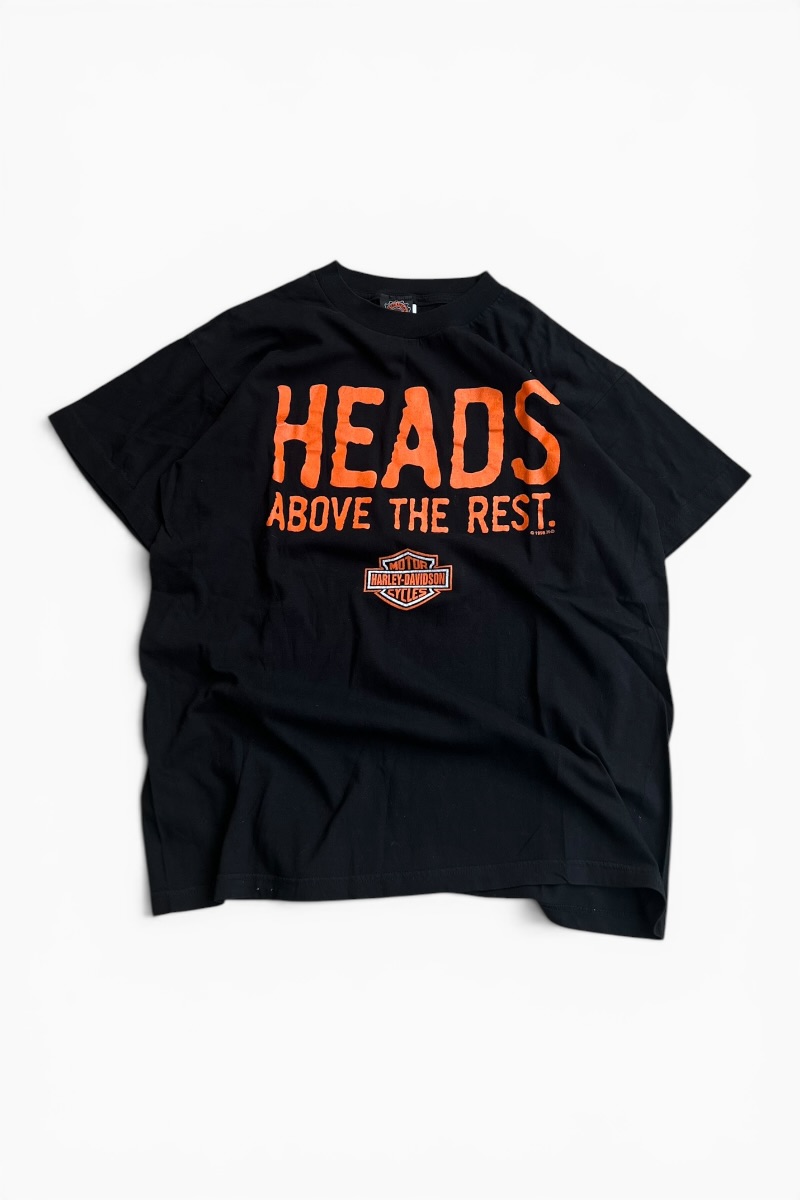 【中古】HARLEY DAVIDSON (ハーレーダビッドソン) MADE IN USA 98\u0027S HEADS ABOVE THE REST T-SHIRT 亜米利加製 98年月日 ヘッズ アバブ ザ 息休め プルオーバー / BLACK [SIZE: L USED]