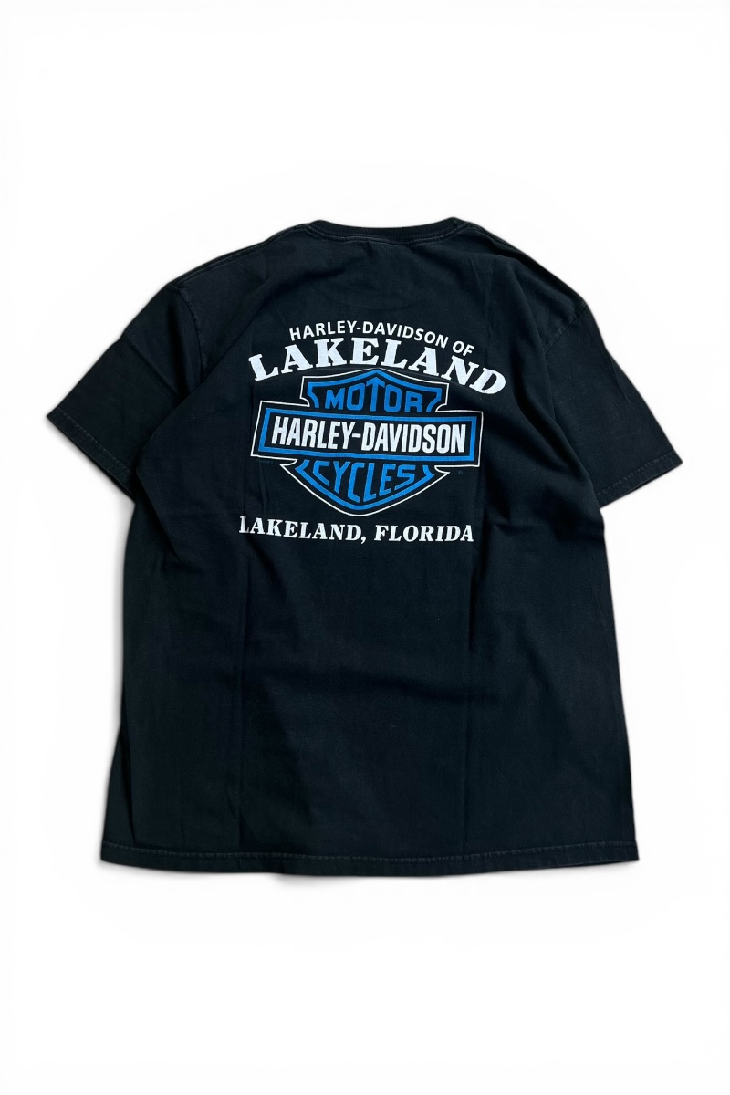 【中古】HARLEY DAVIDSON (ハーレーダビッドソン) MADE IN USA 90\u0027S LAKELAND POCKET T-SHIRT 亜米利加製 90年月日 レイクランド 隠し ティーシャツ / BLACK [SIZE: L USED]
