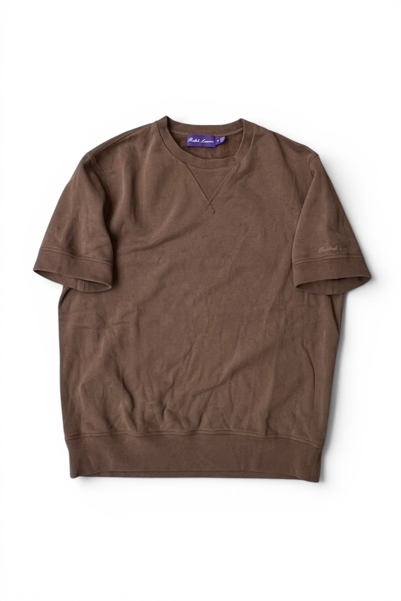 【中古】RALPH LAUREN (ラルフローレン) MADE IN PORTUGAL PURPLE LABEL S/S SWEATSHIRT ポルトガル共和国製 パープルレーベル 半袖 トレーナー / BROWN  [SIZE: M USED]