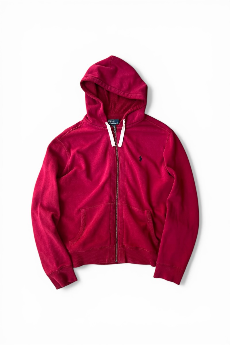 【中古】POLO BY RALPH LAUREN (ポロ バイ ラルフローレン) ZIP HOODIE SWEATSHIRT ジップ フーディー トレーナー / RED [SIZE: XL USED]
