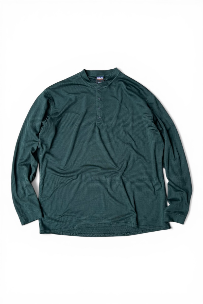 【中古】PATAGONIA (パタゴニア) MADE IN USA 97\u0027S CAPILENE L/S HENLEY-NECK BASE LAYER USA製 97年 キャプリーン ヘンリー素っ首 ベースレイヤー / GREEN [SIZE: L USED]