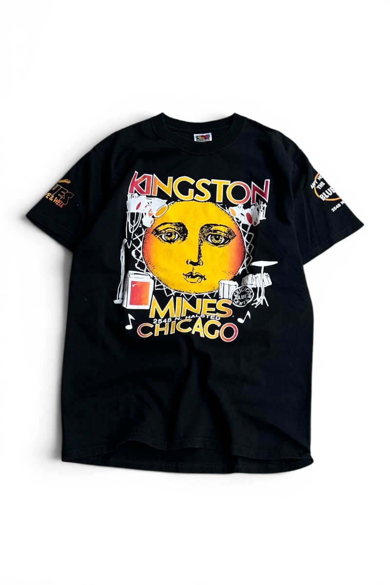 【中古】FRUIT OF THE LOOM (フルーツ オブ ザ お部屋) 90\u0027S KINGSTON  MINES CHICAGO T-SHIRT 90年月日 金部ストン マインズ 風の強い町 プルオーバー / BLACK [SIZE: M USED]