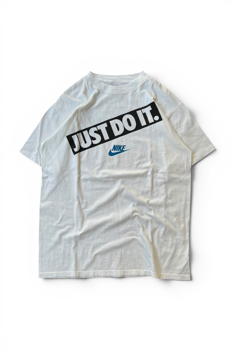 【中古】NIKE (ナイキ) MADE IN USA 90\u0027S JUST DO IT T-SHIRT 亜米利加製 Y2K 00年 ジャストドゥーイット プルオーバー WHITE [SIZE: M USED]