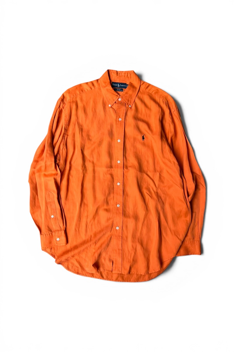 【中古】RALPH LAUREN (ラルフローレン) 90\u0027S LINEN SILK L/S BLAKE SHIRT 90年月日 リネン 地絹 長袖 ひと休み プルオーバー / ORANGE [SIZE: L USED]