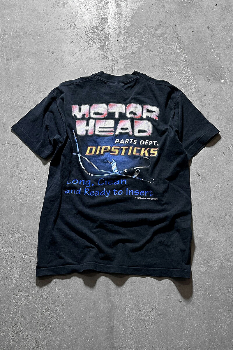 【中古】FRUIT OF THE LOOM (フルーツオブザルーム) 97\u0027S MOTOR HEAD ADVERTISING T-SHIRT 97年製  原動機天々 広告業 ティーシャツ BLACK [SIZE: XL USED]