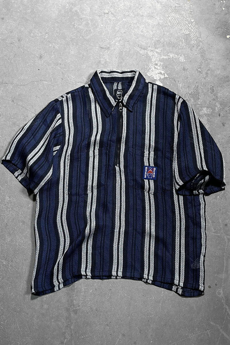 【中古】BRAIN DEAD (ブレインデッド) S/S HALF ZIP SHIRT 半袖 二分の一 ジップ プルオーバー / STRIPE [SIZE: M USED]