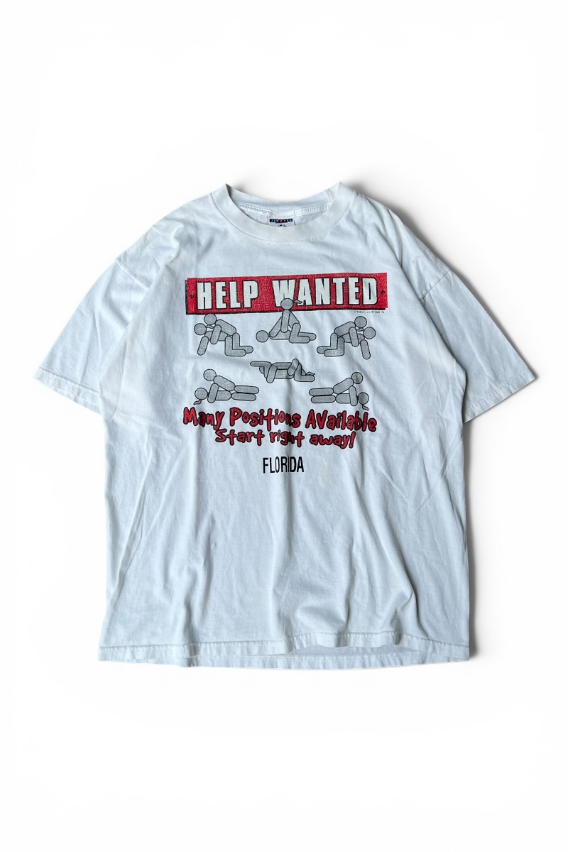 【中古】JERZEES (ジャージーズ) 98\u0027S HELP WANTED EROTIC T-SHIRT 98年 助けること ウォンテッド 色っぽい プルオーバー / WHITE [SIZE: L USED]