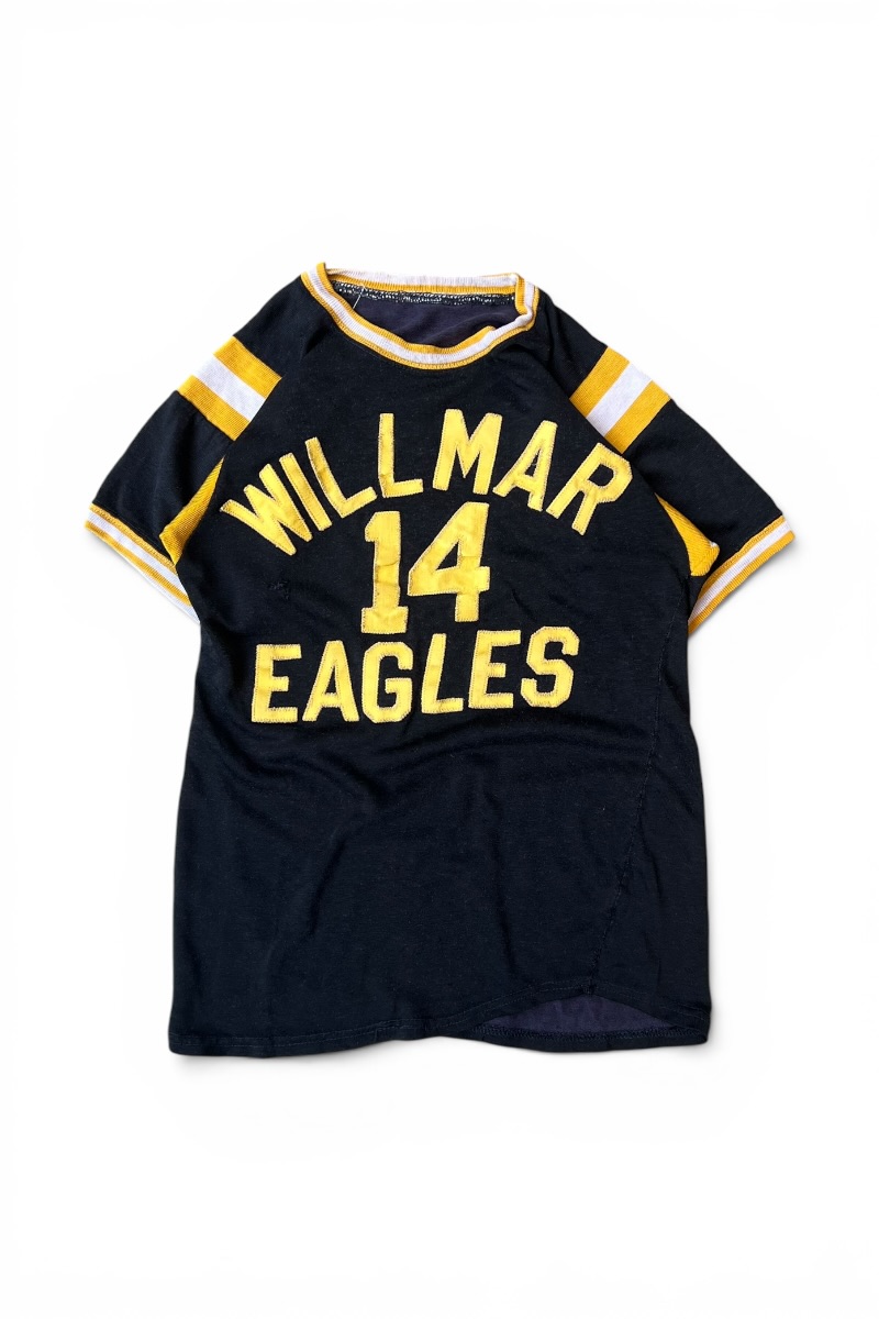 【中古】70\u0027S-80\u0027S WILLMAR EAGLES FOOTBALL GAME T-SHIRT 70-80年月日 ウィルマー イーグルス 蹴球 競り合いプルオーバー / BLACK [SIZE: S USED]