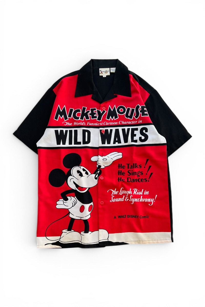 【中古】 WALT DISNEY WORLD (ウォルト ウォルトディズニー 世界) 90\u0027S S/S MICKEY PATTERN SHIRT 90年月日 遊撃手衣袂 パディ 行動様式 ティーシャツ / BLACK [SIZE: S USED]